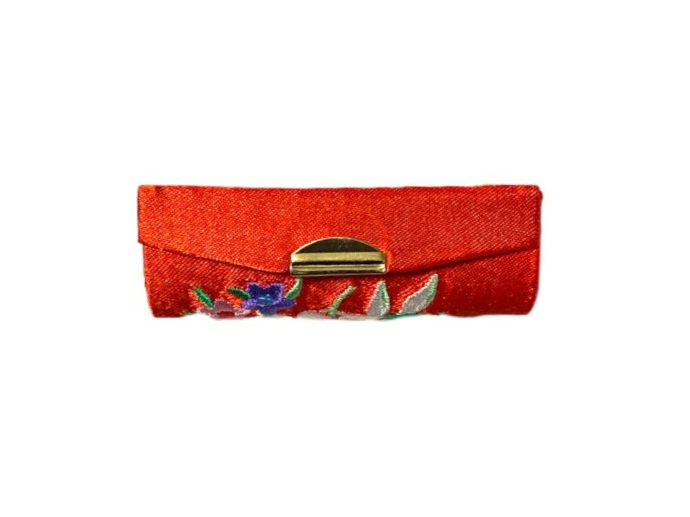 Satin Embroidery Lipstick Case with Mirror - Compact Travel Makeup Storage