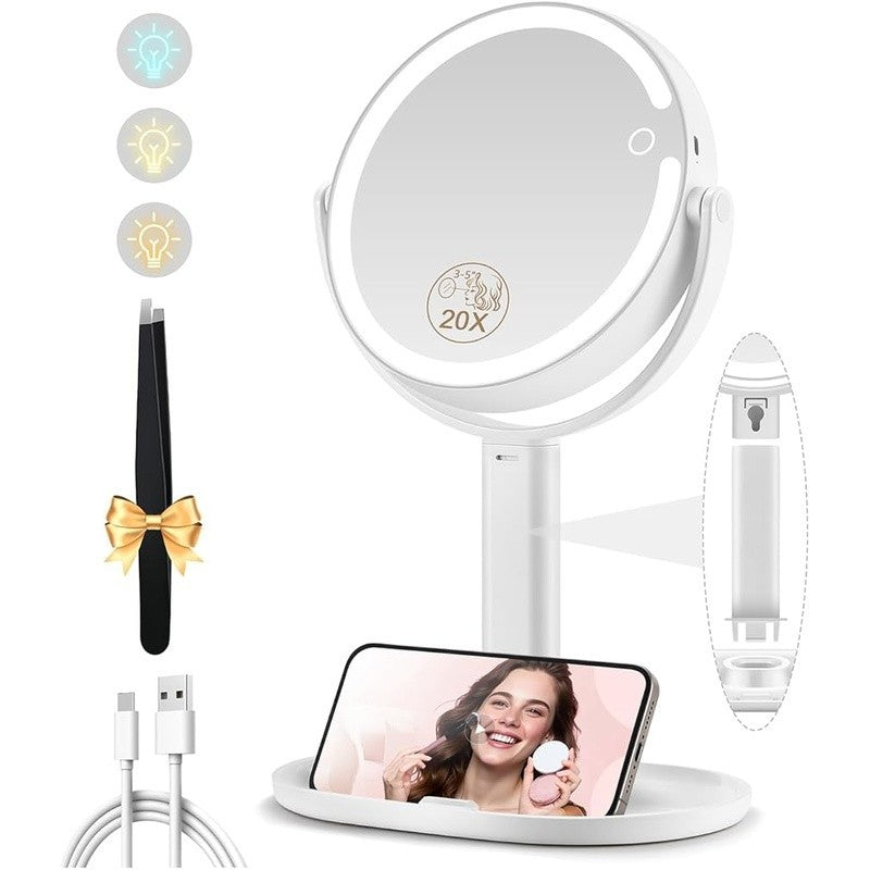Lighted Makeup Mirror with 30X Magnification and Adjustable Brightness - 360° Rotation