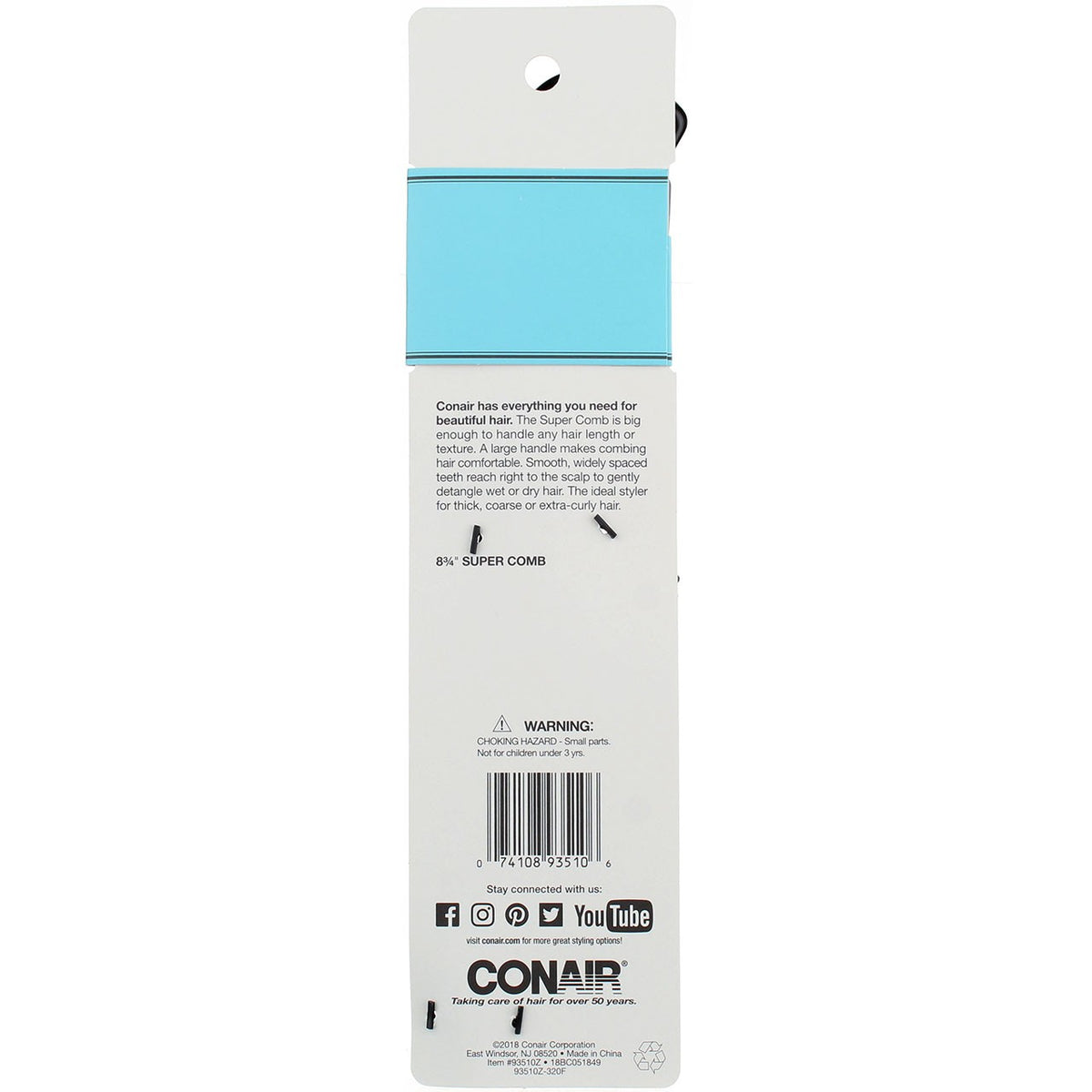 2 Pack Wide-Tooth Detangling Combs for Thick & Curly Hair