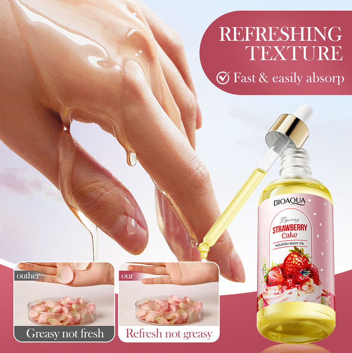 Bioaqua Strawberry Cake Body Oil Nourishing Moisturizing Skin Care