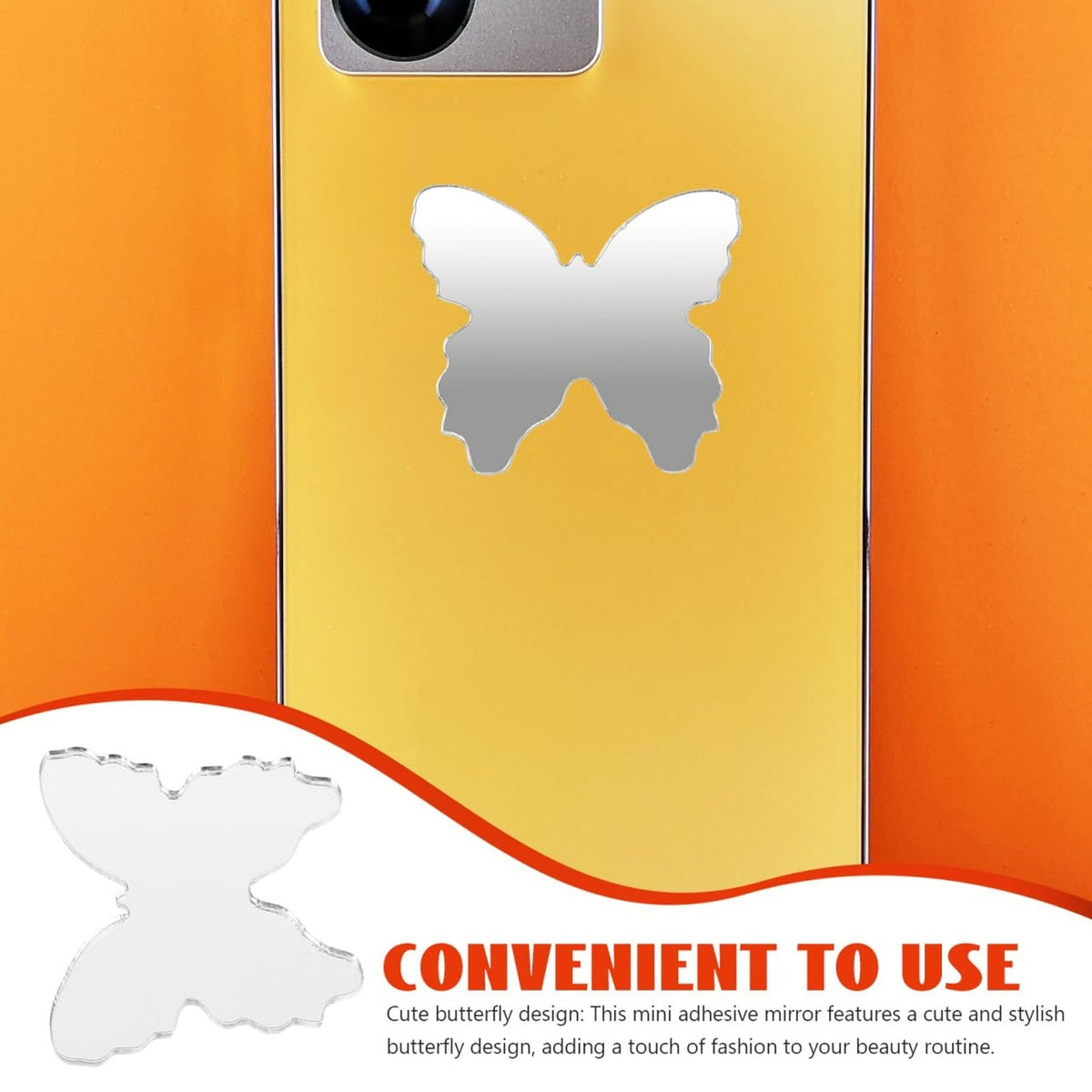 Mini Butterfly Mirror Sticker for Phone Back - Portable Acrylic Makeup Mirror 5-Pack
