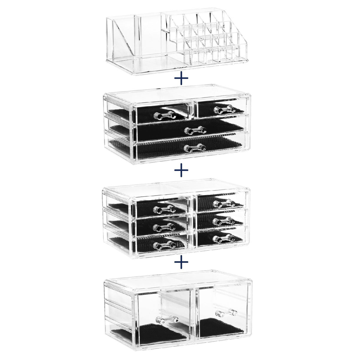 Acrylic Jewelry and Makeup Storage Box Set - 4 Pieces Organizer