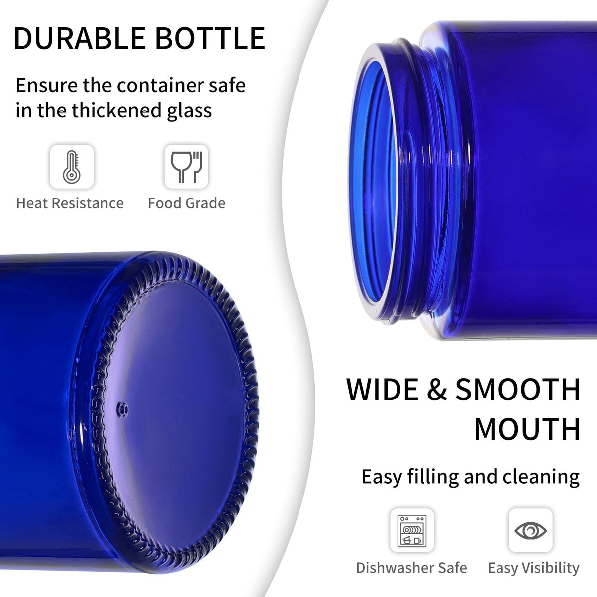 Blue 2oz Glass Cosmetic Jars with Black Lids, 35 Pack - Refillable Makeup Containers