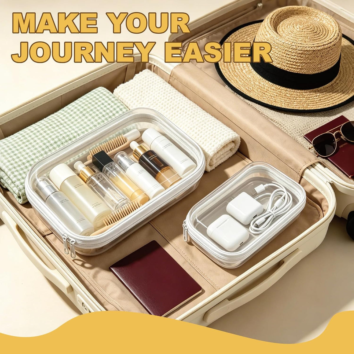 6 Pack Clear Hard Shell Zipper Organizer Cases for Travel & Makeup