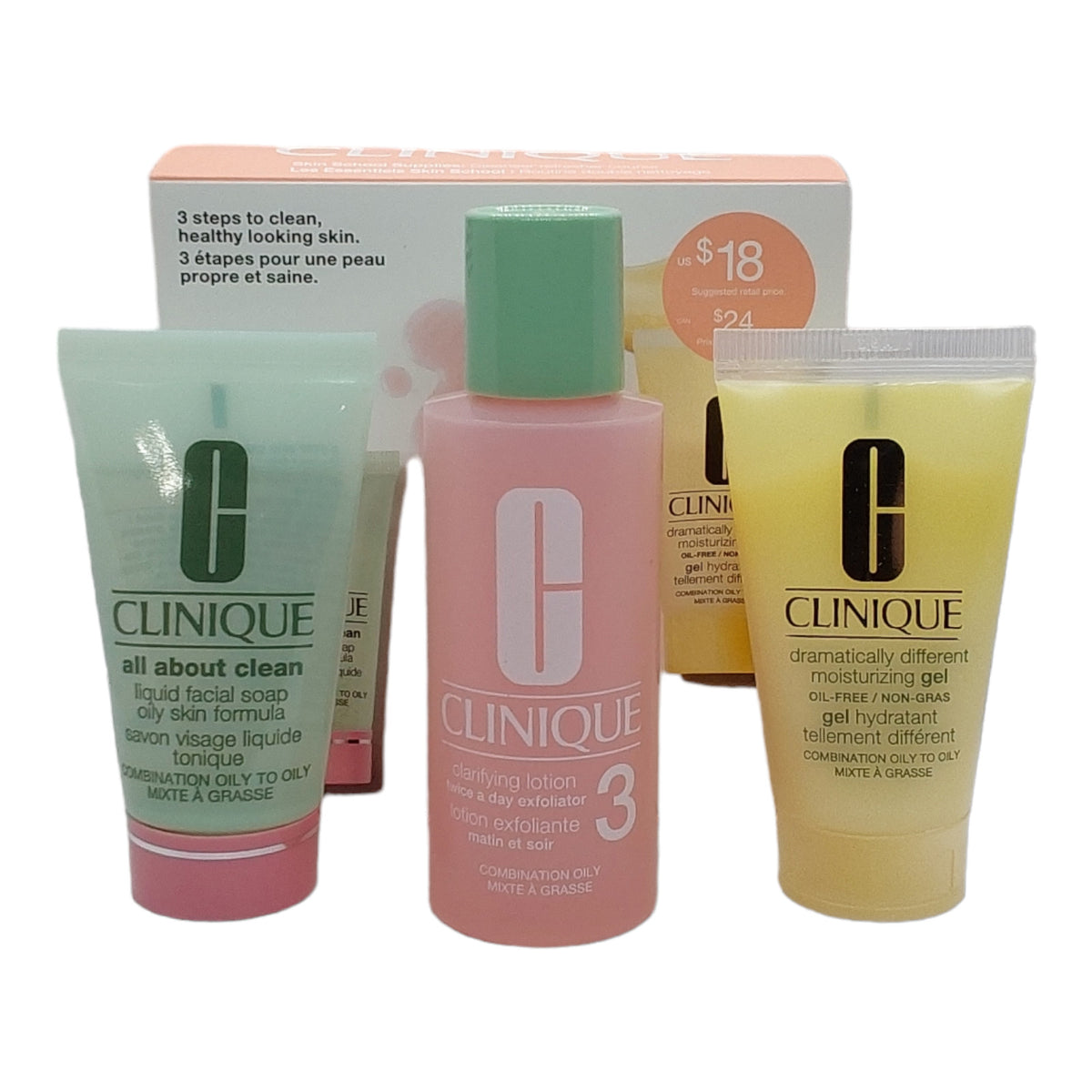 Clinique Skin School 3-Step Skincare Set for Oily Skin - Cleanser, Toner & Moisturizer