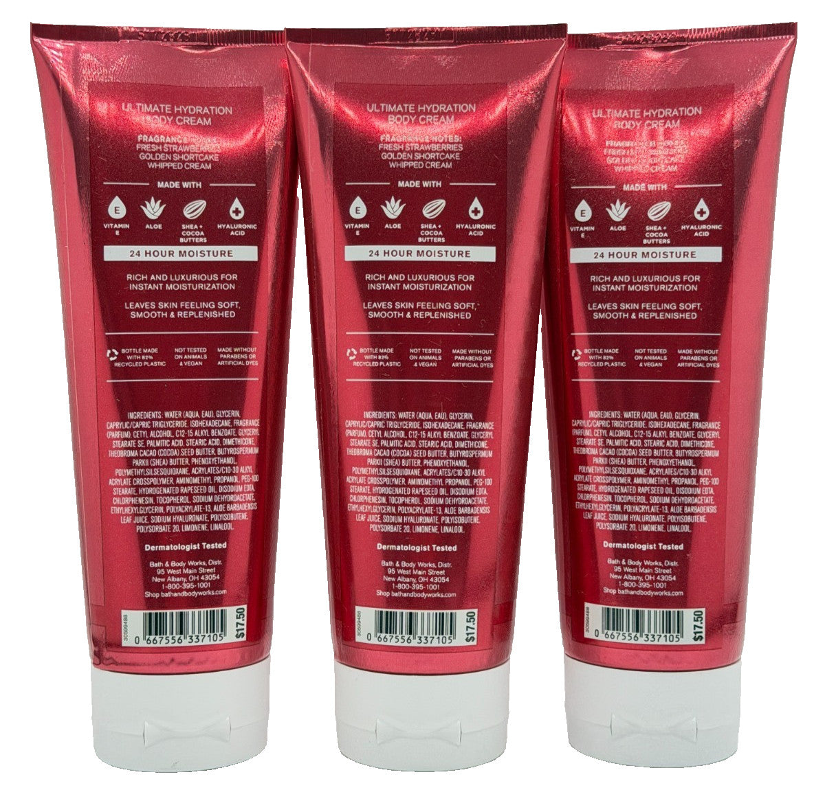 NEW Bath Body Works Lot of 3 Tubes Strawberry Pound Cake Cream Lotion
