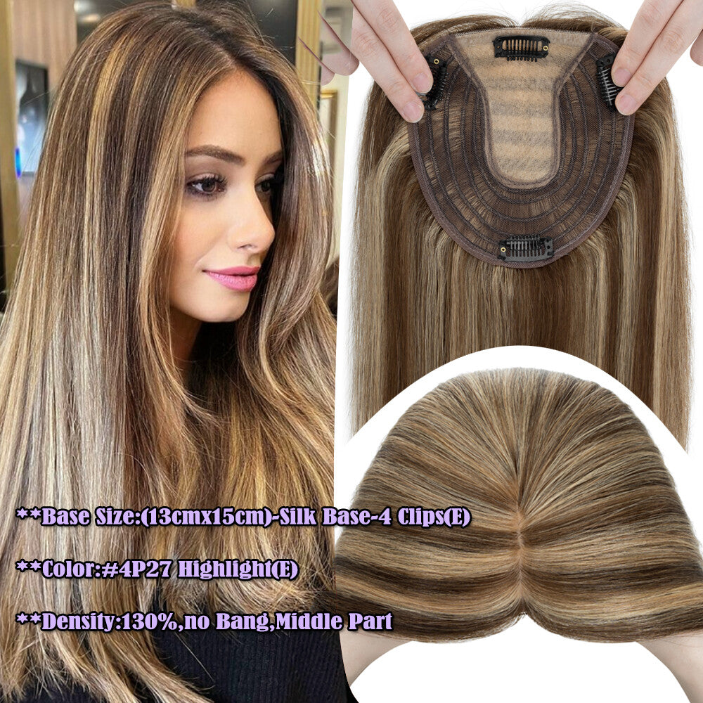Remy Human Hair Clip-In Topper for Women - Silk Mono Base, Multiple Lengths & Colors