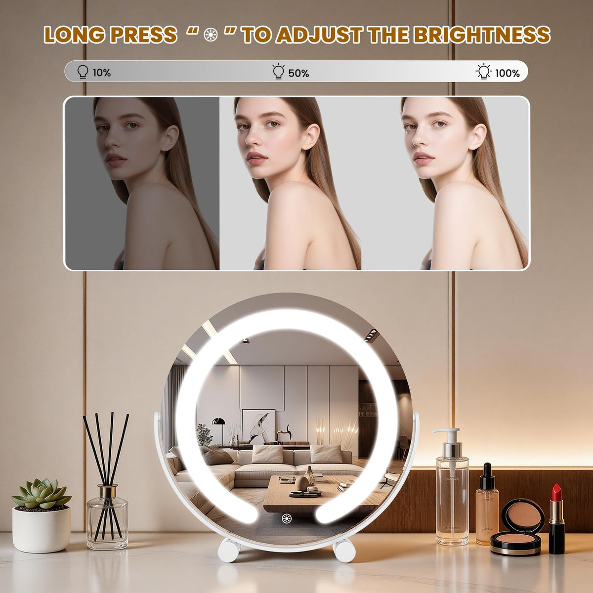 12-Inch LED Makeup Vanity Mirror with Lights, Dimmable & 360° Rotatable - White