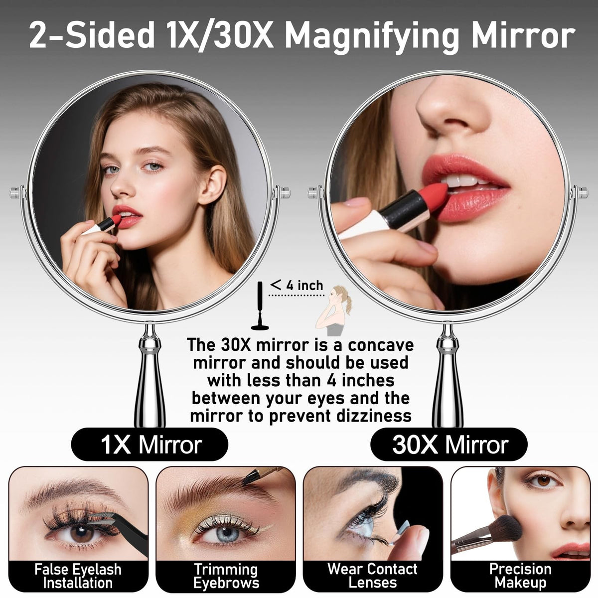 30X Magnifying Makeup Mirror - 7.6 Inch Double-Sided Vanity Mirror