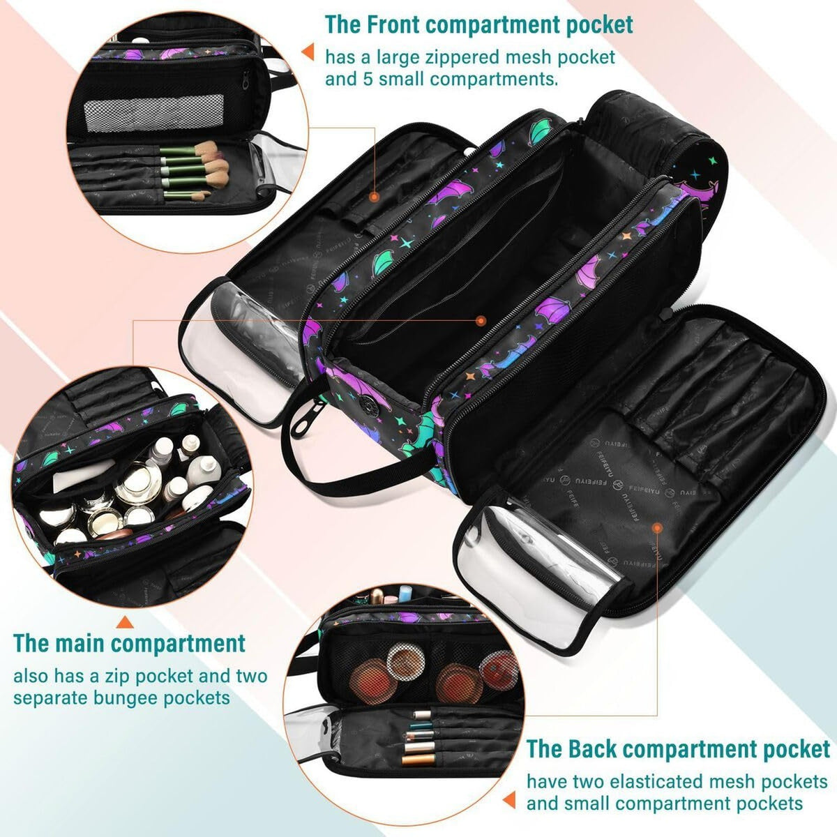 Large Capacity Makeup Bag with Multiple Compartments Travel Toiletry Organizer