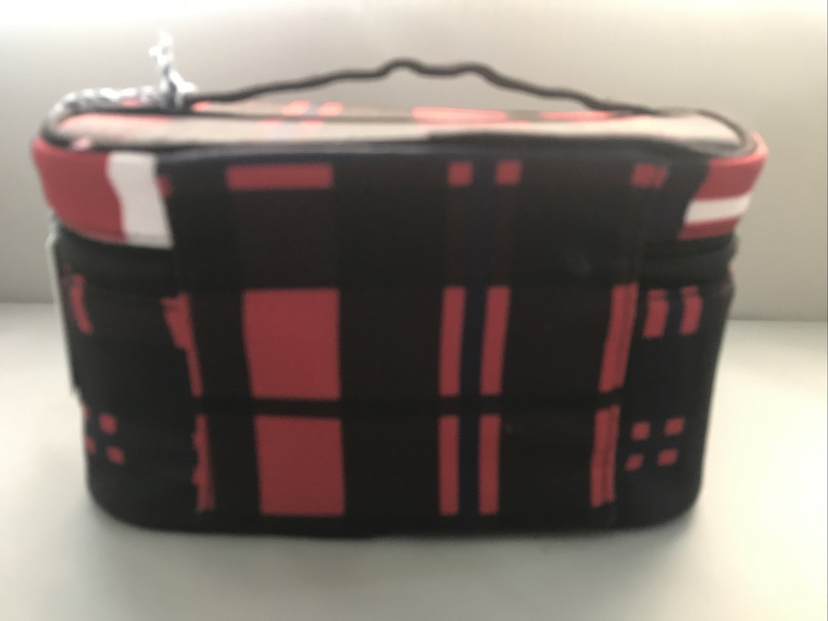 Red & Black Tartan Train Case with White Plaid - 8.5x8.5x5.5 Inch Travel Organizer