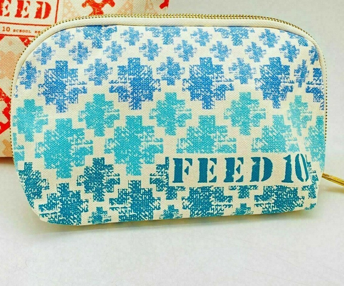 Clarins Feed 10 Cosmetics Makeup Bag – Green/Blue, 5x9x2 in
