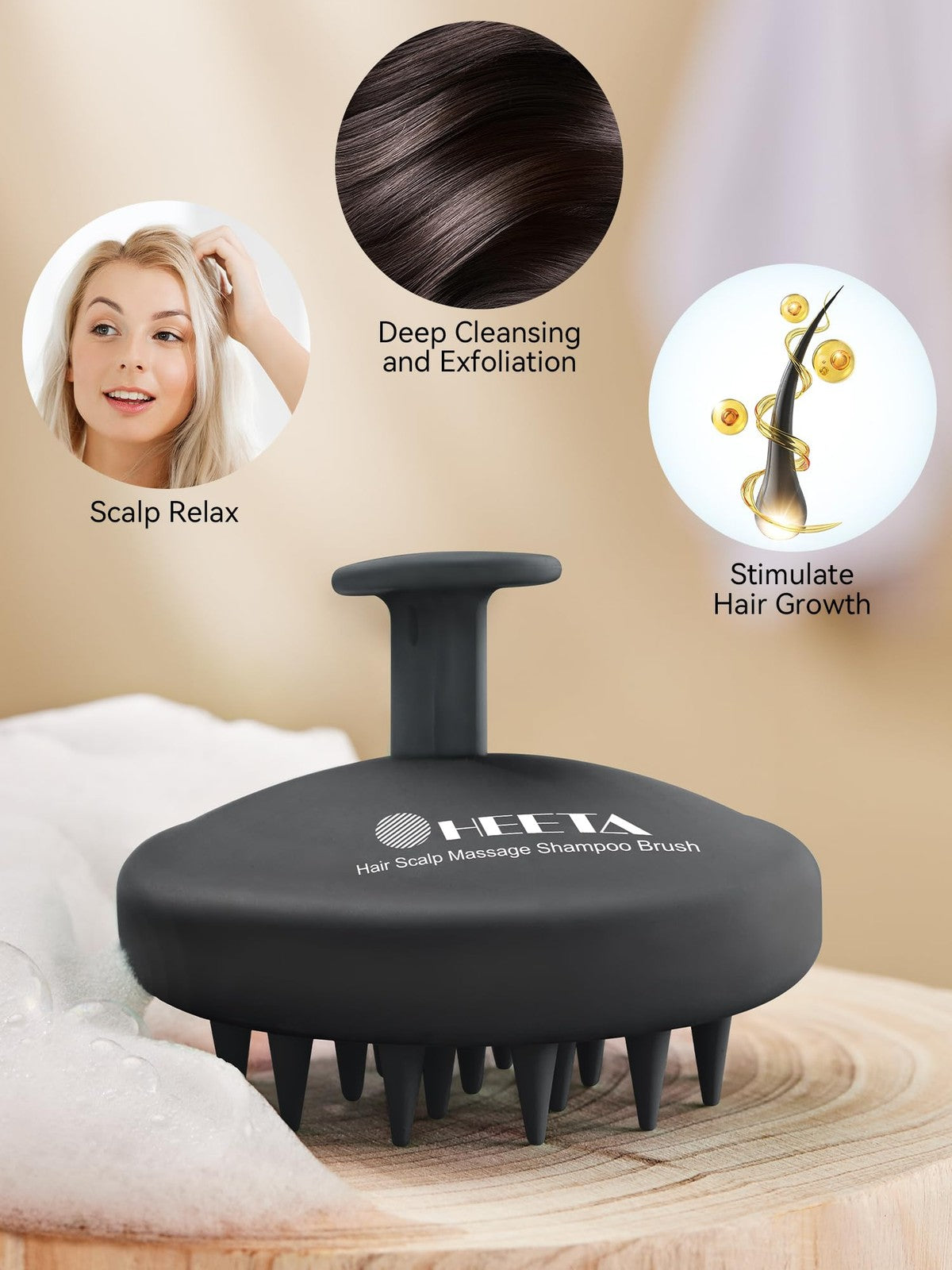 Scalp Massager for Hair Growth - Gentle Shampoo Brush with Silicone Bristles