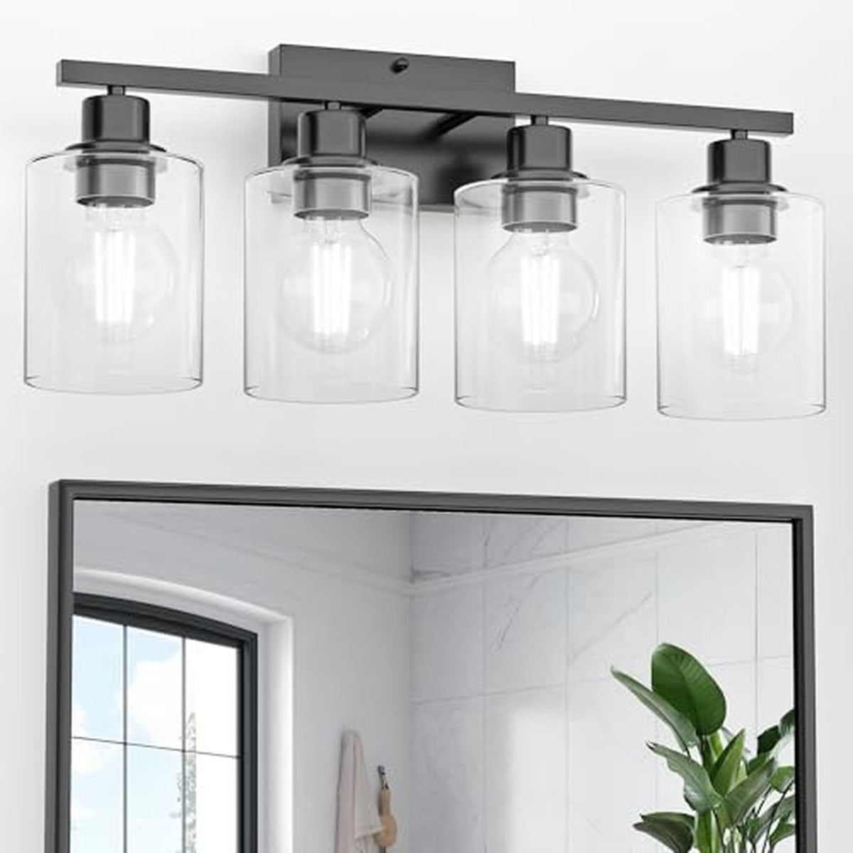 4-Light Black Bathroom Vanity Light Fixture - Modern Wall Sconce for Mirror