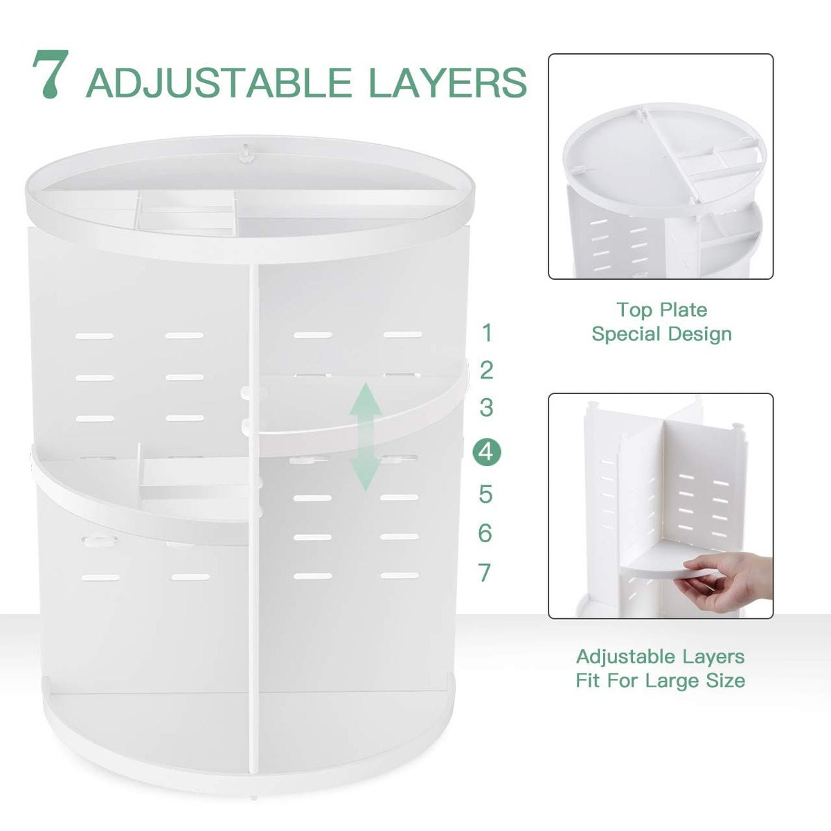 Rotating Makeup Organizer with Adjustable Trays - Large Capacity Cosmetic Storage Box
