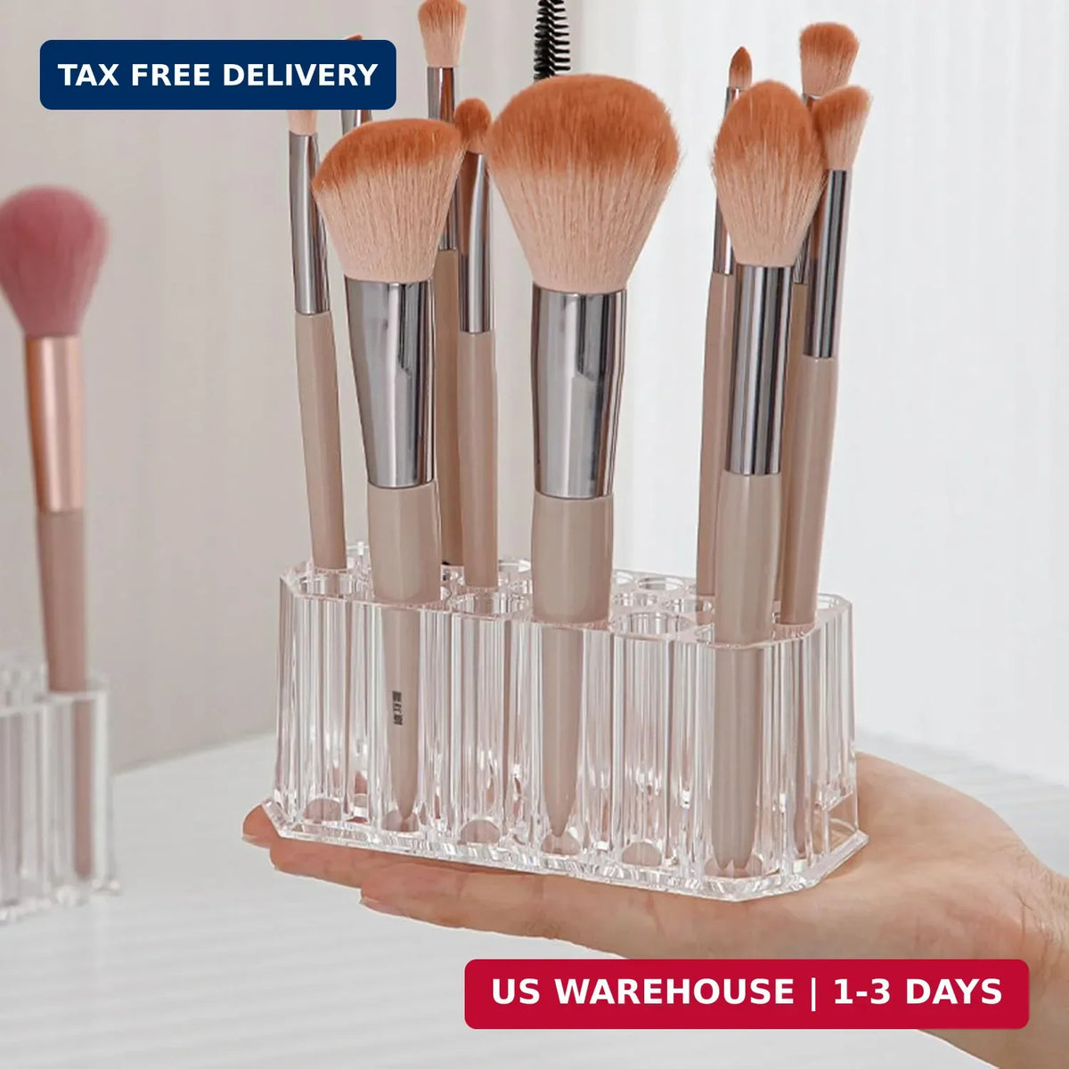 Acrylic Lipstick & Makeup Organizer with 26 Slots for Cosmetics & Brushes
