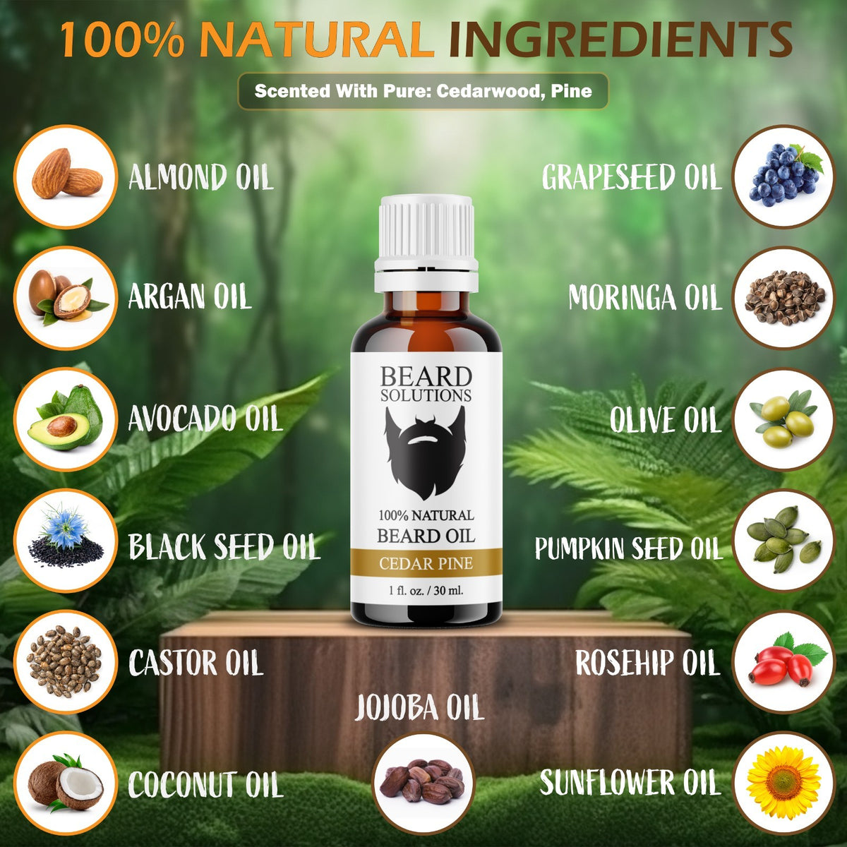 Natural Beard Oil with Essential Oils for Growth & Nourishment - 1 oz