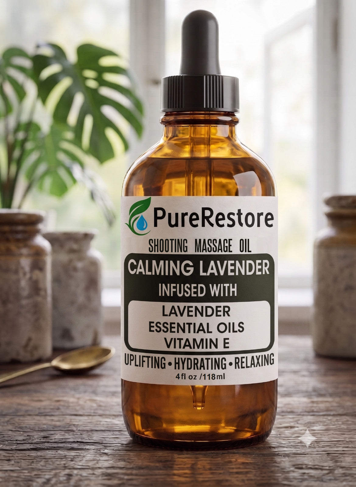 Calming Lavender Massage Oil with Vitamin E - All Natural Body & Relaxation Oil