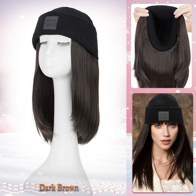 Unisex Wavy Long Hair Beret Cap with Synthetic Hair - Casual Hat Wig
