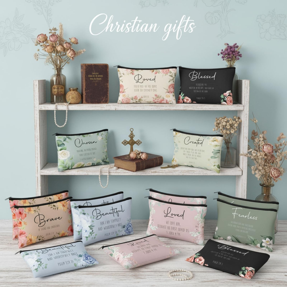 Christian Makeup Bags Set - Inspirational Bible Verse Cosmetic Pouch Bulk for Women