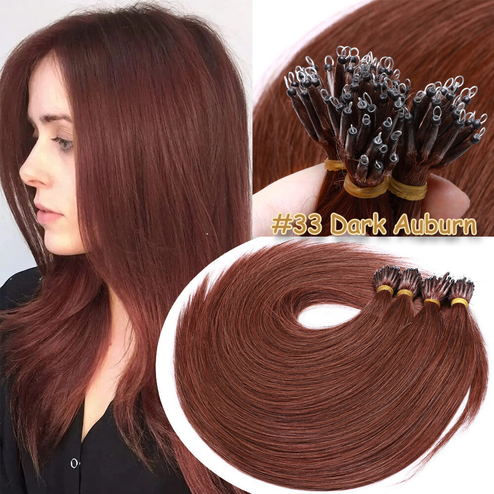 Thick Remy Human Hair Extensions Nano Ring Micro Loop Beads Caramel