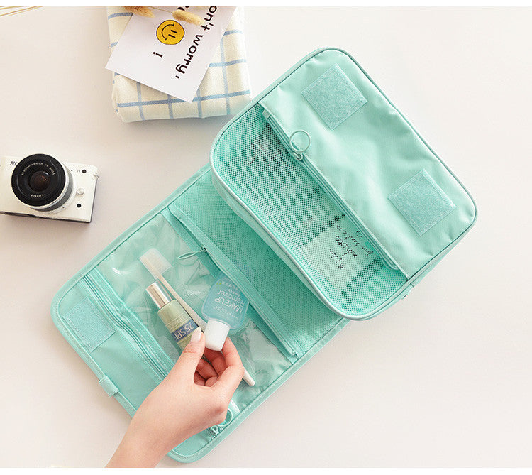 Travel Makeup Organizer Hanging Bag with Multi Mesh Pouches and Waterproof Exterior