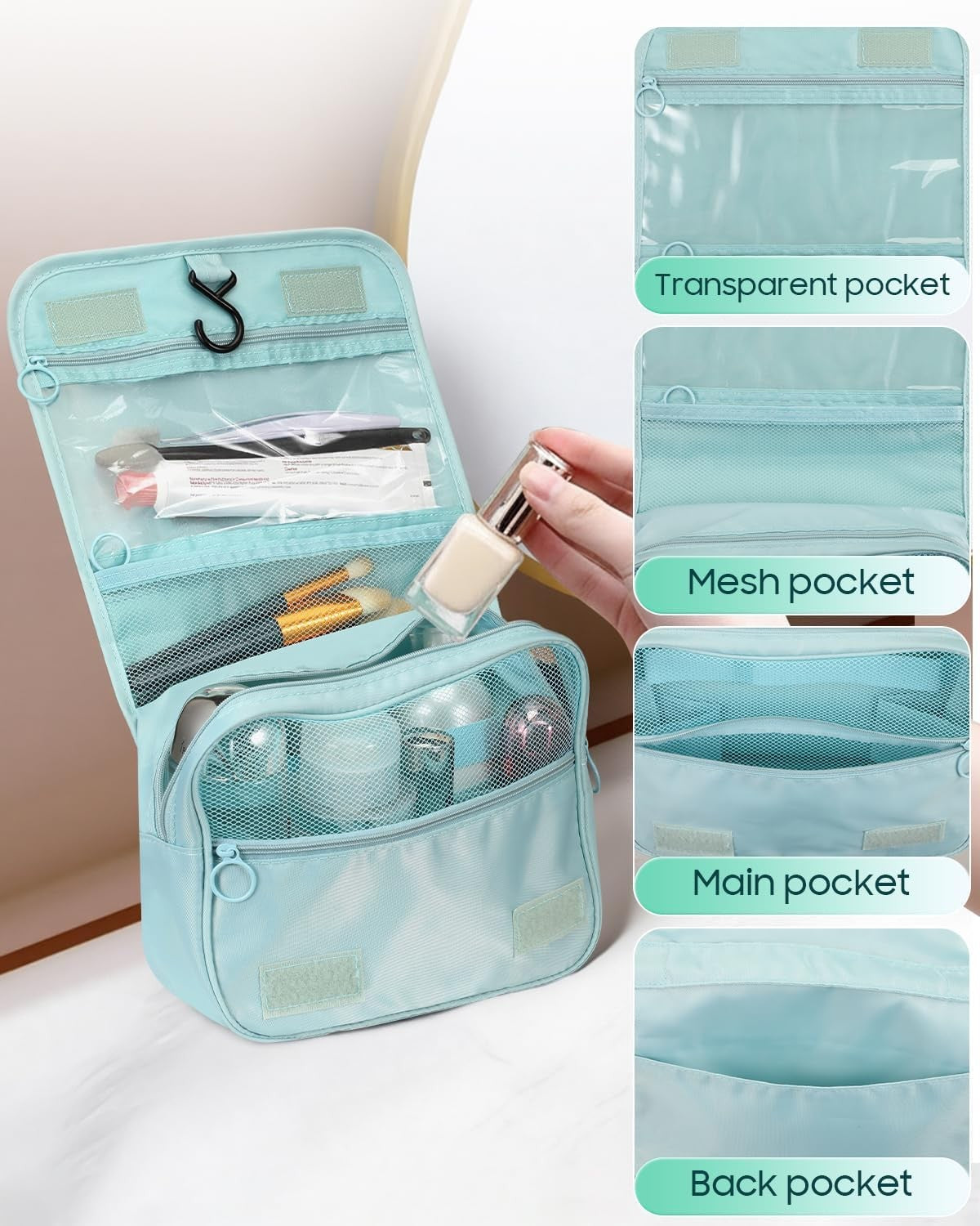 Large Capacity Hanging Toiletry Bag with Waterproof Compartments for Travel