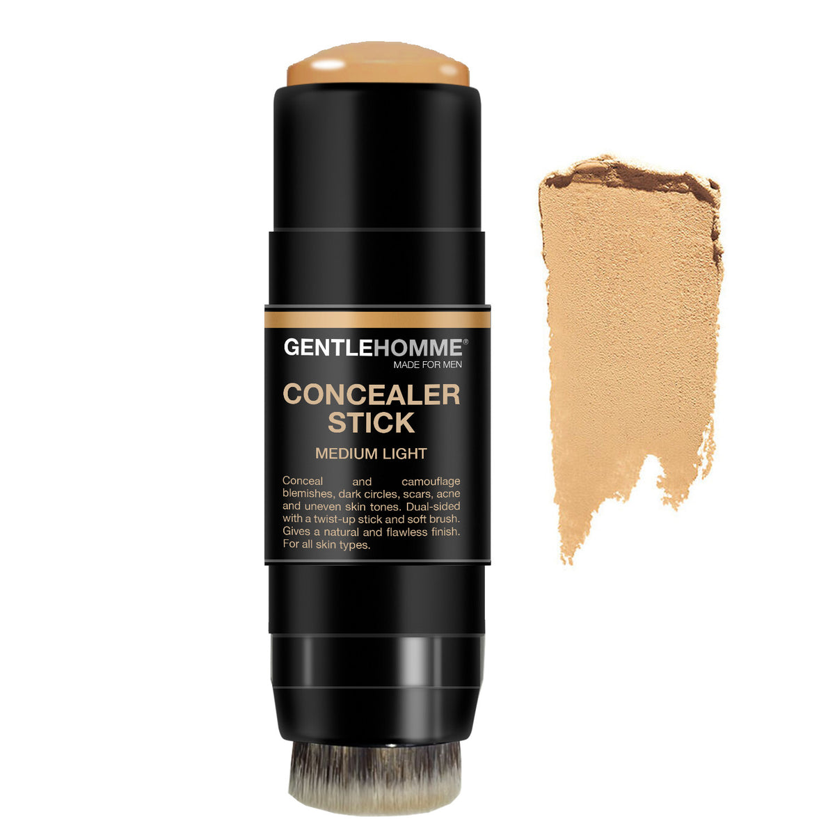 Men's Concealer Stick with Brush - Acne Blemish Coverage, 4 Shades Matte Finish