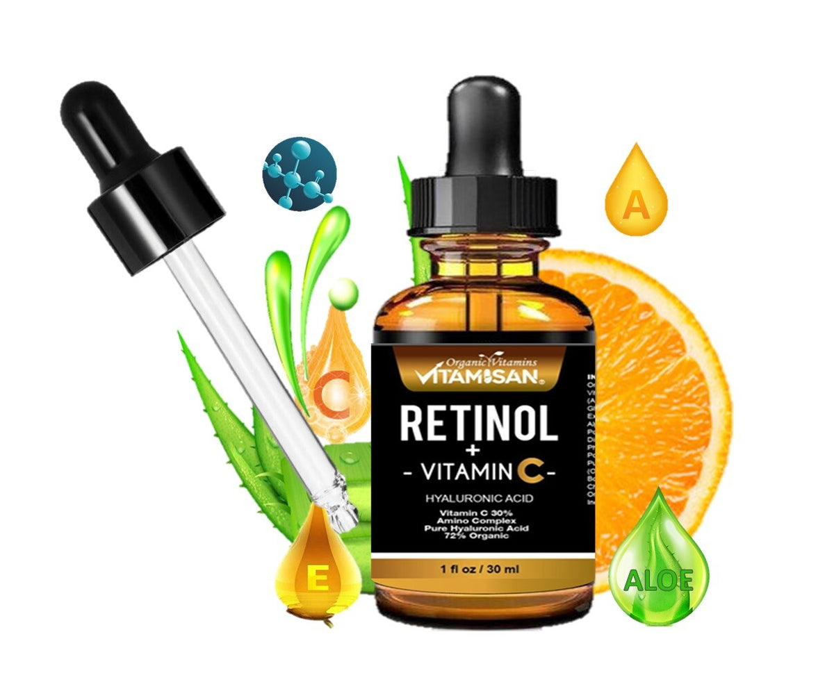 Retinol Vitamin C Hyaluronic Acid Face Serum Anti-Aging Wrinkle Treatment - 3 Oz