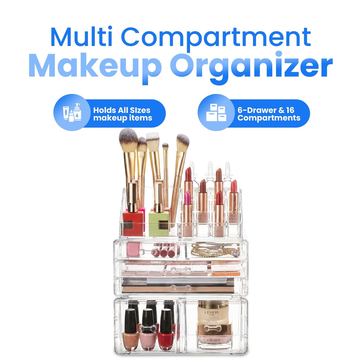 Clear Cosmetic Storage Organizer with Multiple Compartments & Modular Design