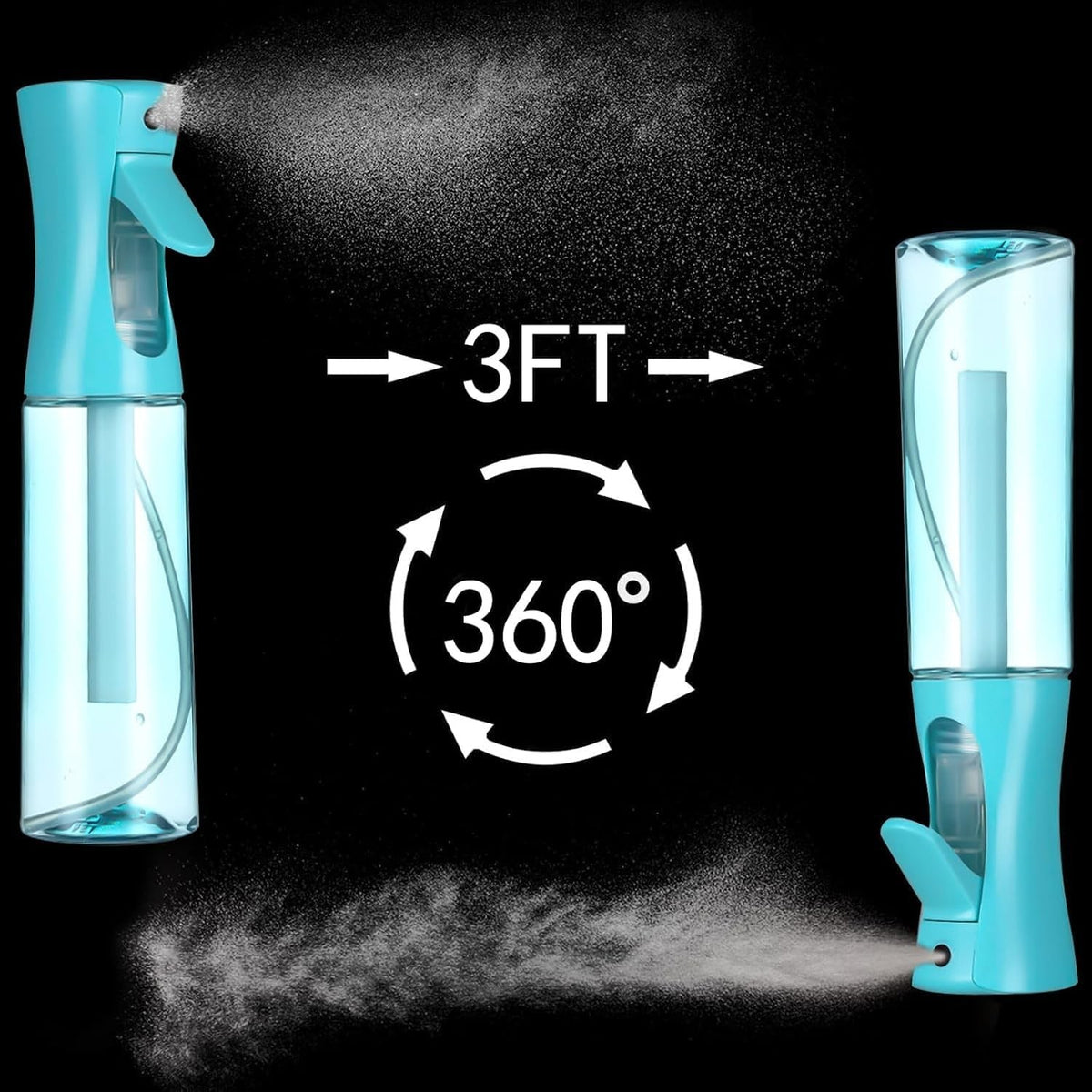 Fine Mist Spray Bottle for Hair, Continuous Water Sprayer, Eco-Friendly 360° Use