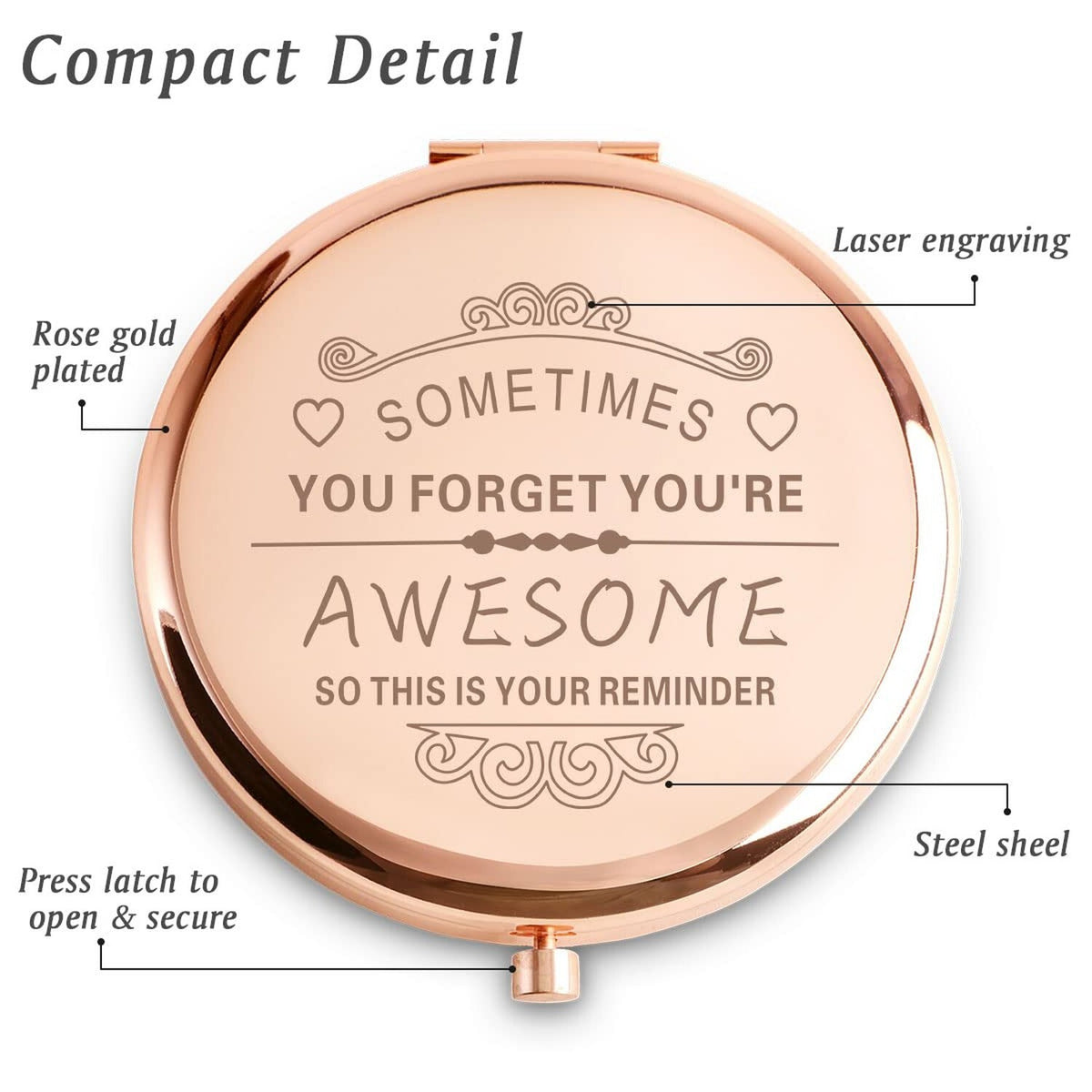 Personalized Compact Mirror - Inspirational Gift for Women & Girls - Stainless Steel, 2.5 Inch