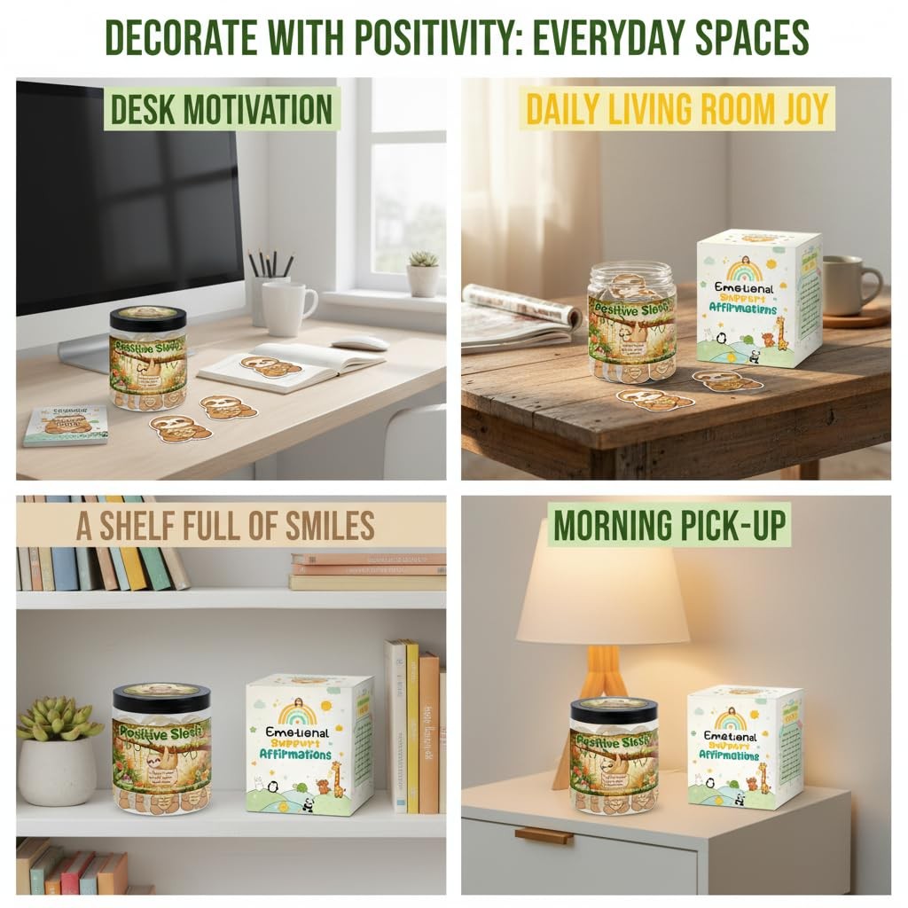 Positive Sloth Affirmation Jar with 60 Stress Relief Cards - Emotional Support Gift