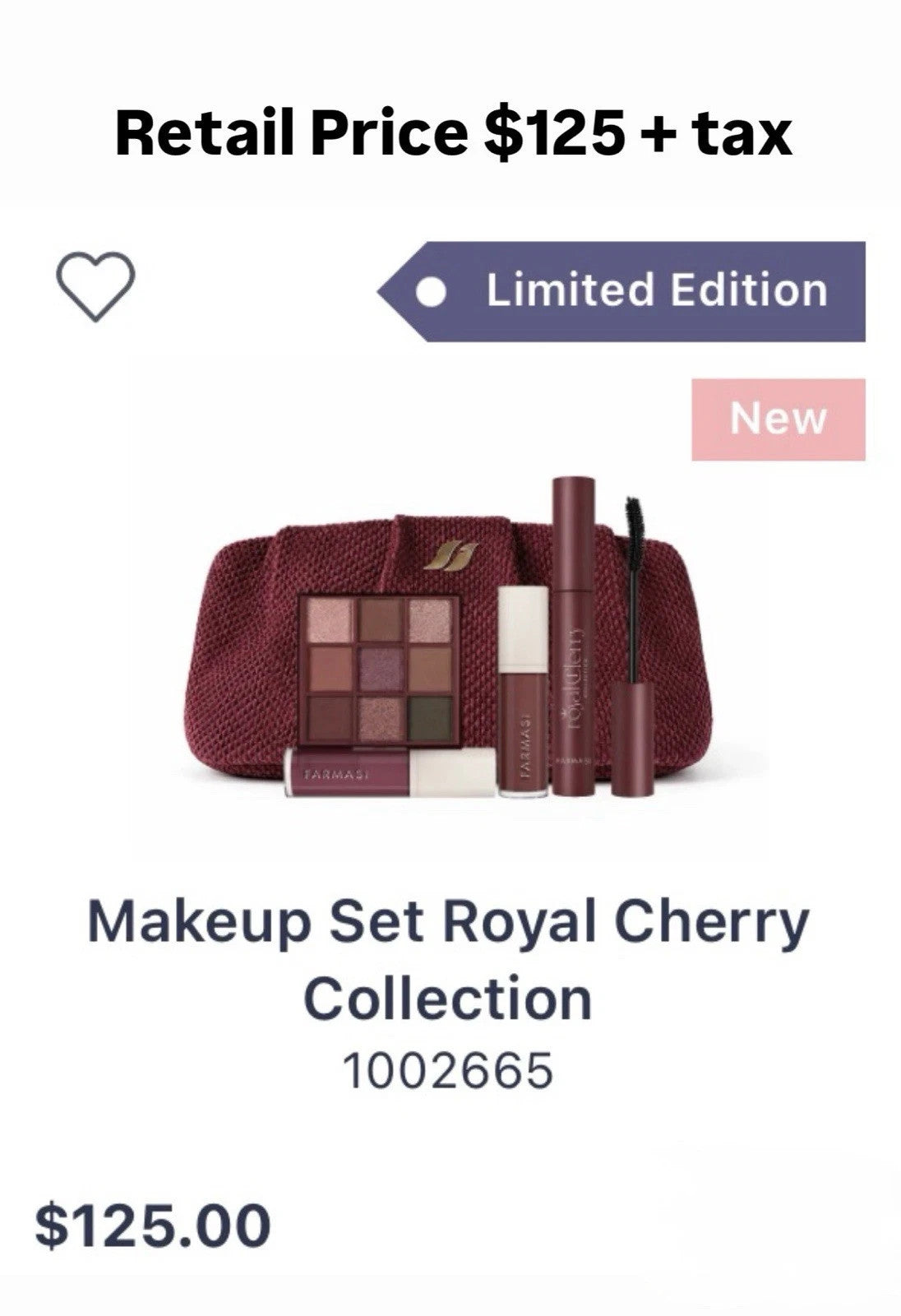 Farmasi Royal Cherry Makeup Set with Eyeshadow Palette, Mascara & Lip Glosses