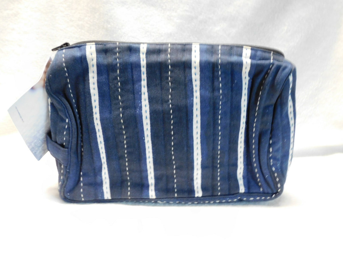 Limited Edition Blue & White Stripe Makeup Bag - Handmade Artisans Gift