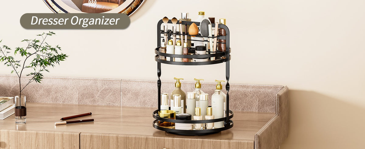 Rotating Makeup Organizer with 2 Tiers for Vanity and Bathroom Storage
