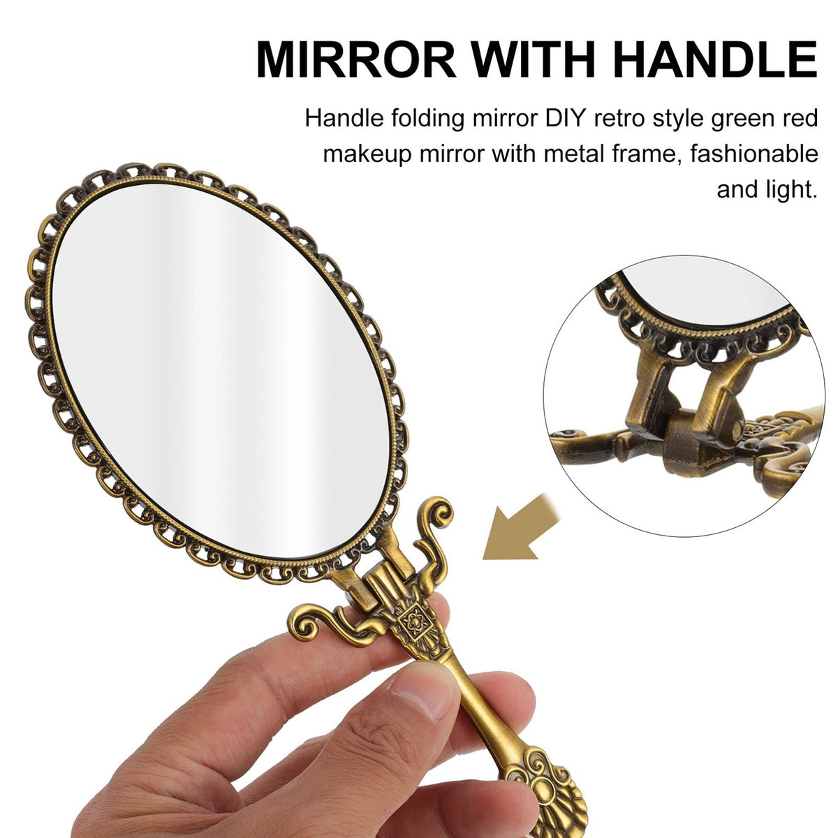 Vintage Foldable Handheld Mirror - Metal Makeup & Travel Mirror, Oval, Coffee