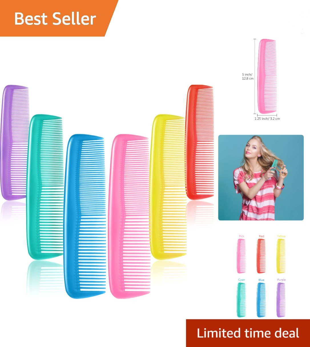 12-Piece Portable Hair Comb Set for Styling & Travel - Vibrant Colors