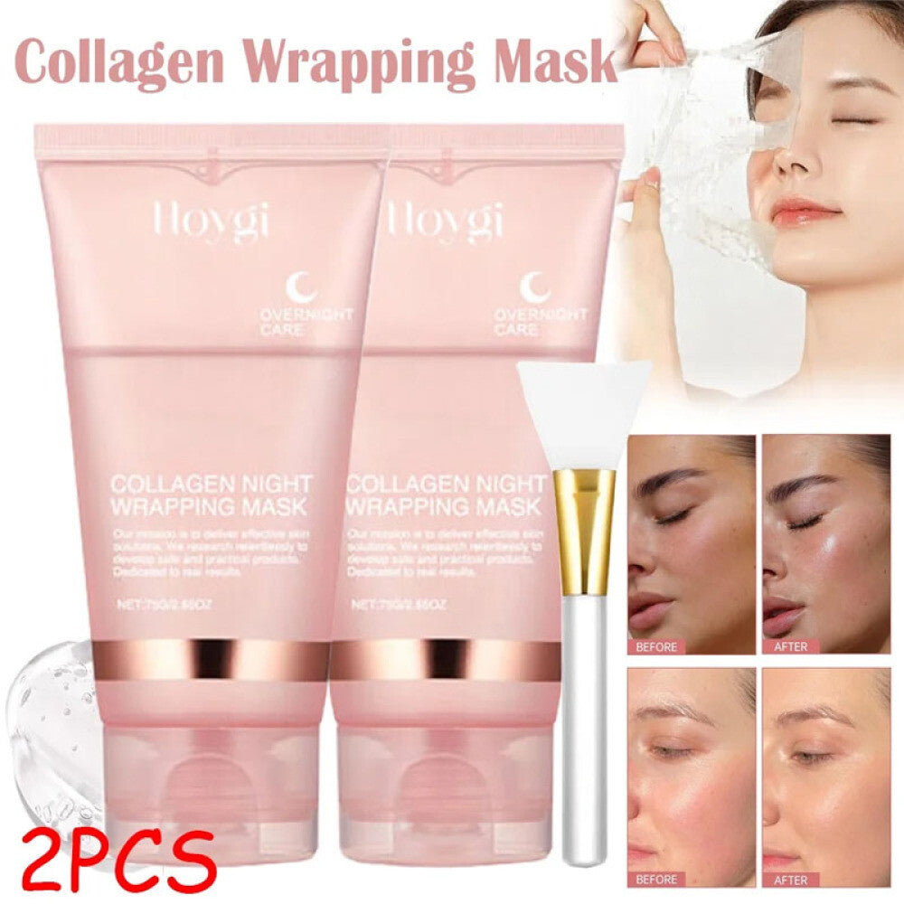 Collagen Night Peel-Off Mask, 75g - Moisturizing & Brightening (2-Pack)