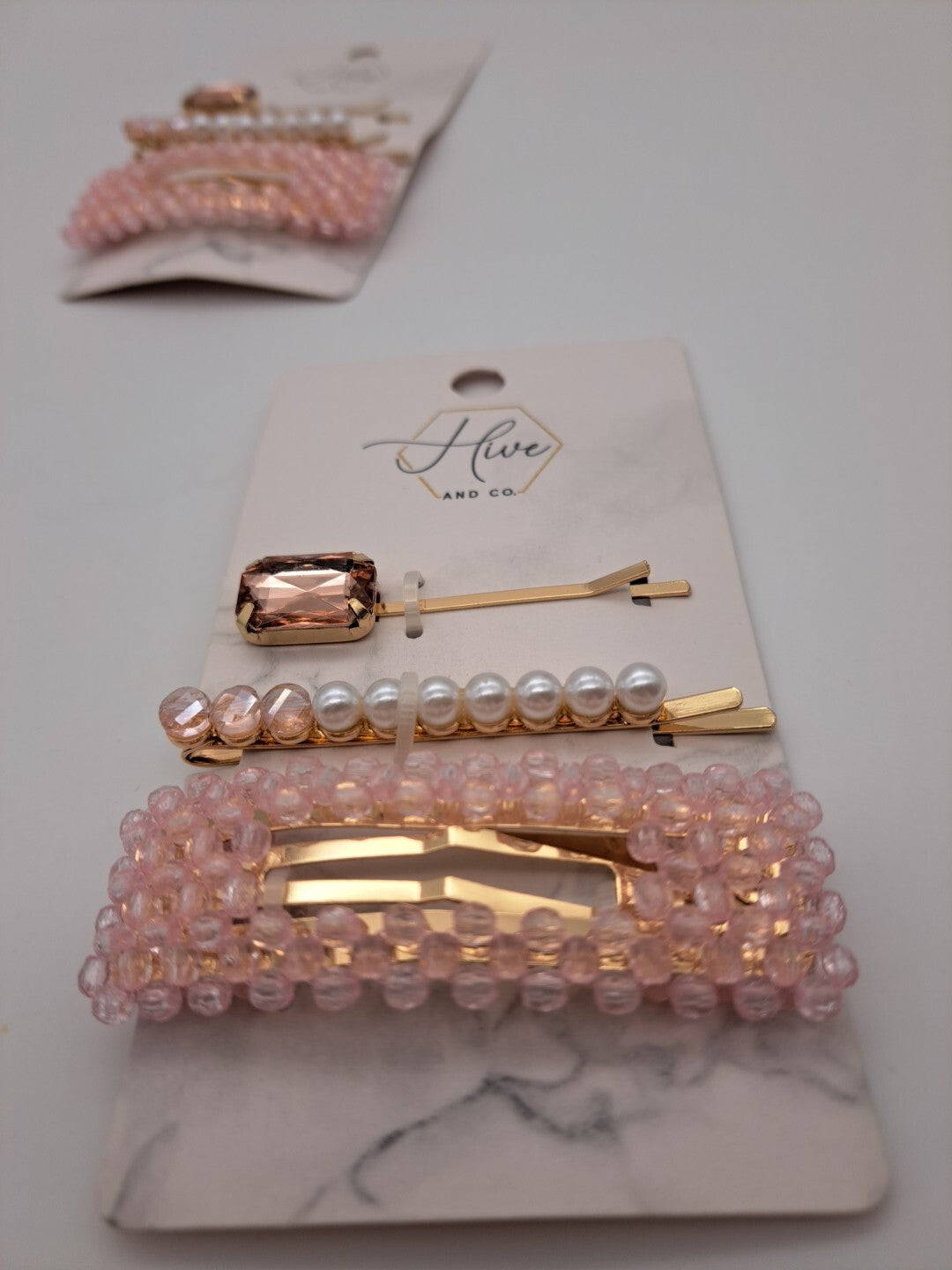Hive And Co. Pink Beaded Barrette Pearl Bobby Pin Jewel 2 PACKS