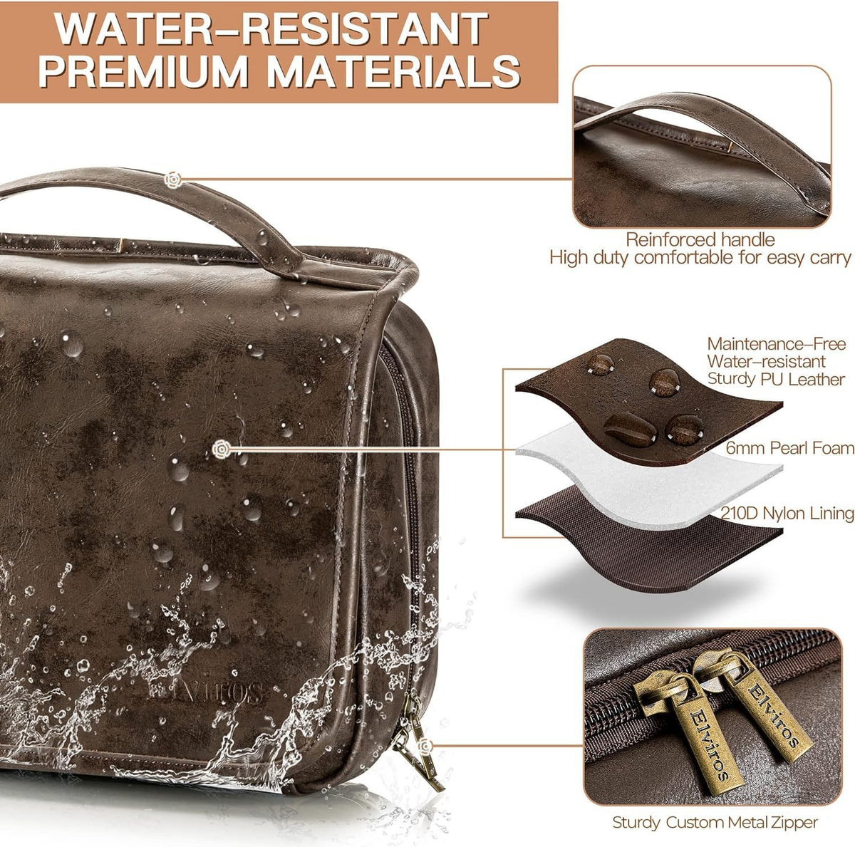 Travel Hanging Toiletry Bag with Removable Compartments - PU Leather Cosmetic Organizer