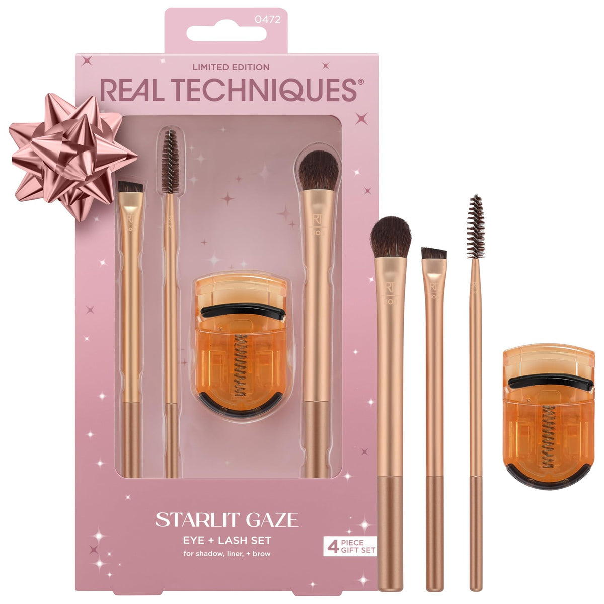 Eye Makeup Brush Set with Lash Curler - 4 Piece Holiday Gift Set