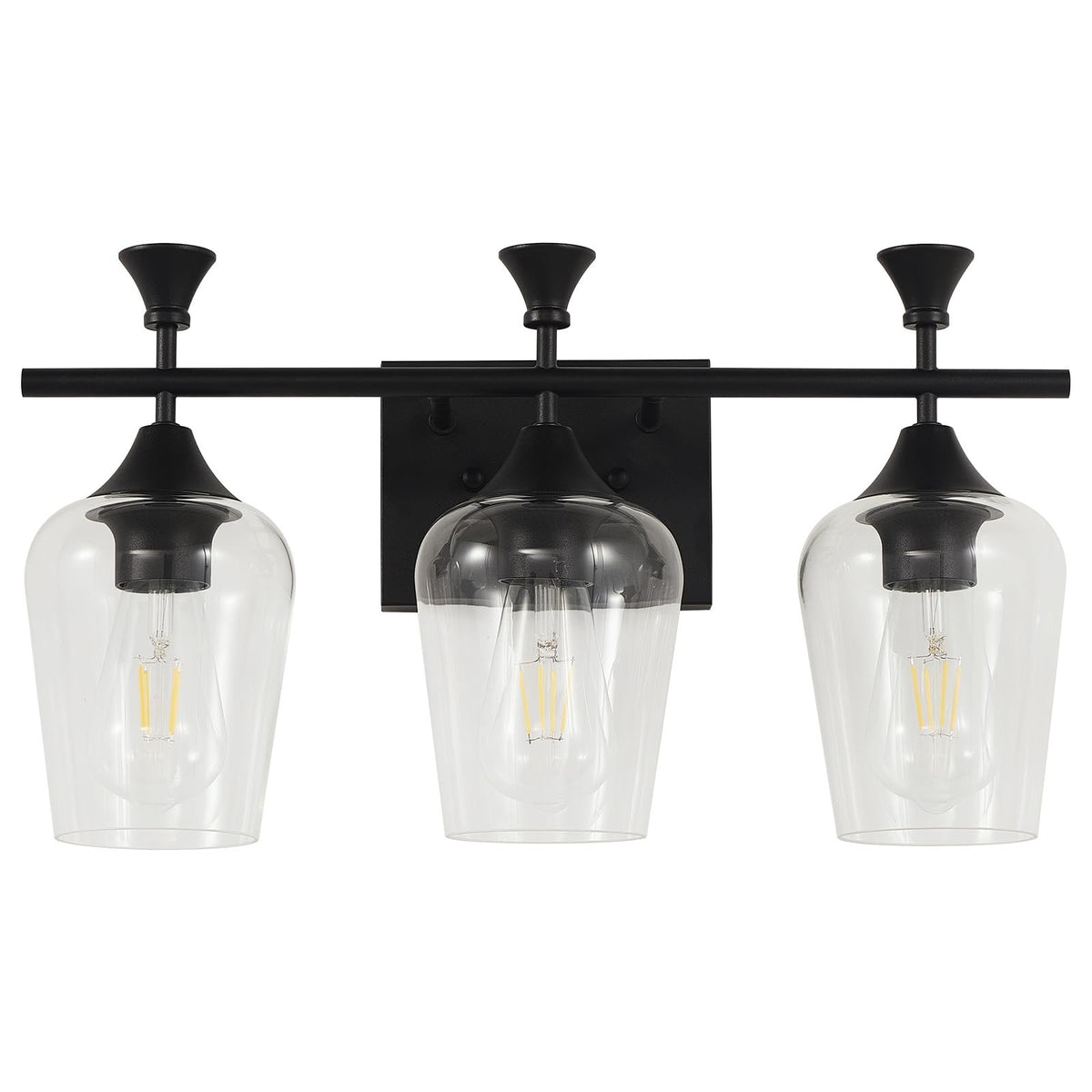 3-Light Matte Black Bathroom Vanity Light Fixture with Clear Wine Glass Shades - Modern Wall Sconce, 19 Inch