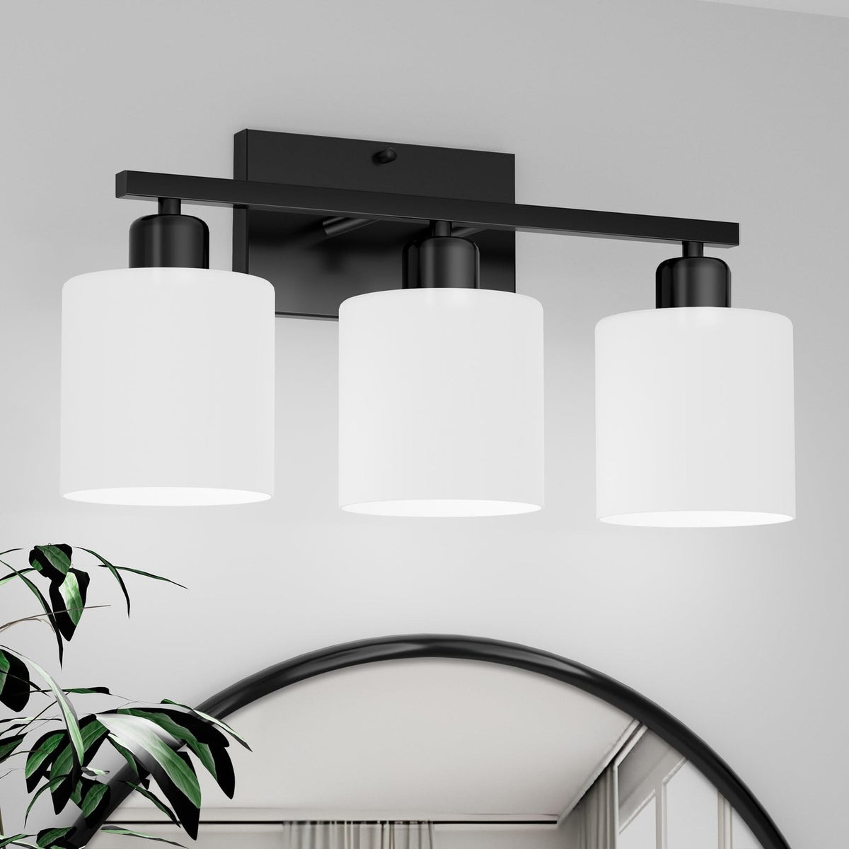 Black Bathroom Wall Light Fixtures with Milky White Glass Shades - Modern Vanity Sconce, Rustproof 3-Light