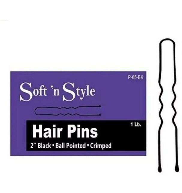 SOFT N STYLE 2" Crimped Hair Pins Black 1 lb HC-P65-BK - LOT OF 3