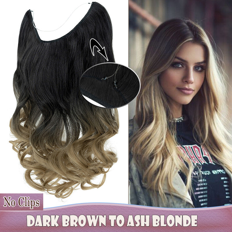 Invisible Wire Clip-In Hair Extensions with Clips & Replacement Wires - Natural & Wavy, 20/24 Inch
