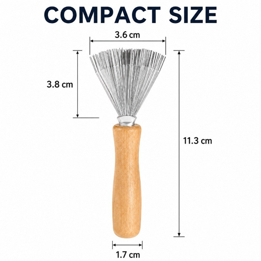 Hair Brush Cleaner Tool Metal Rake with Wooden Handle for Hair and Lint Removal