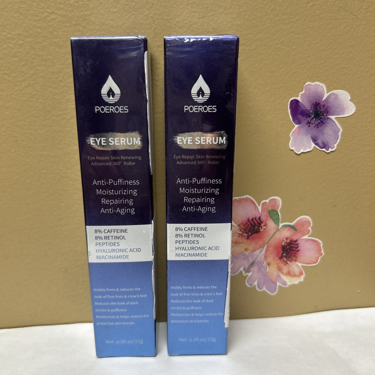 Poeroes Eye Serum 2 Pack with Caffeine & Retinol Anti-Aging Roller Set
