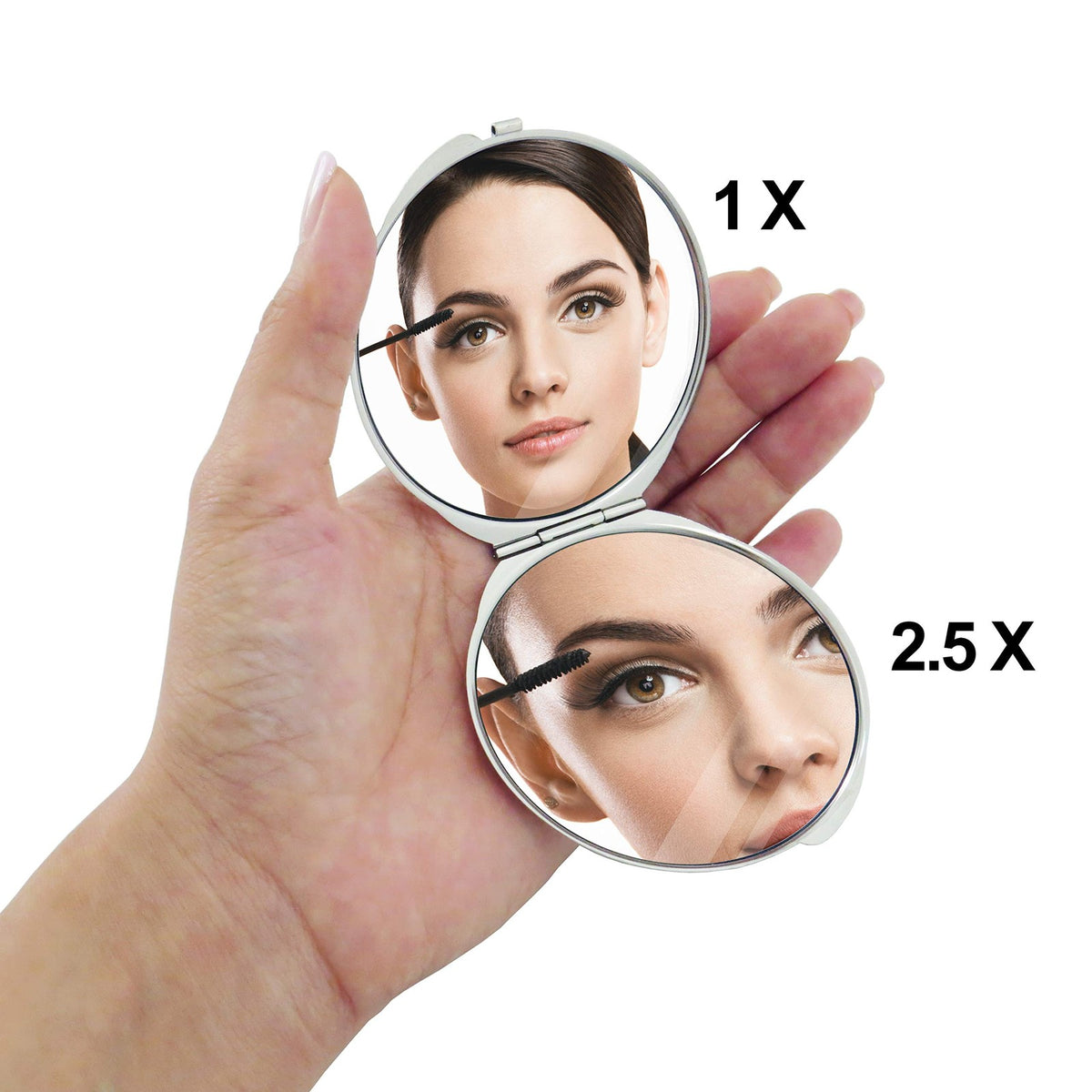 Pink Compact Folding Makeup Mirror with Magnification and Apricot Tree Flower Design