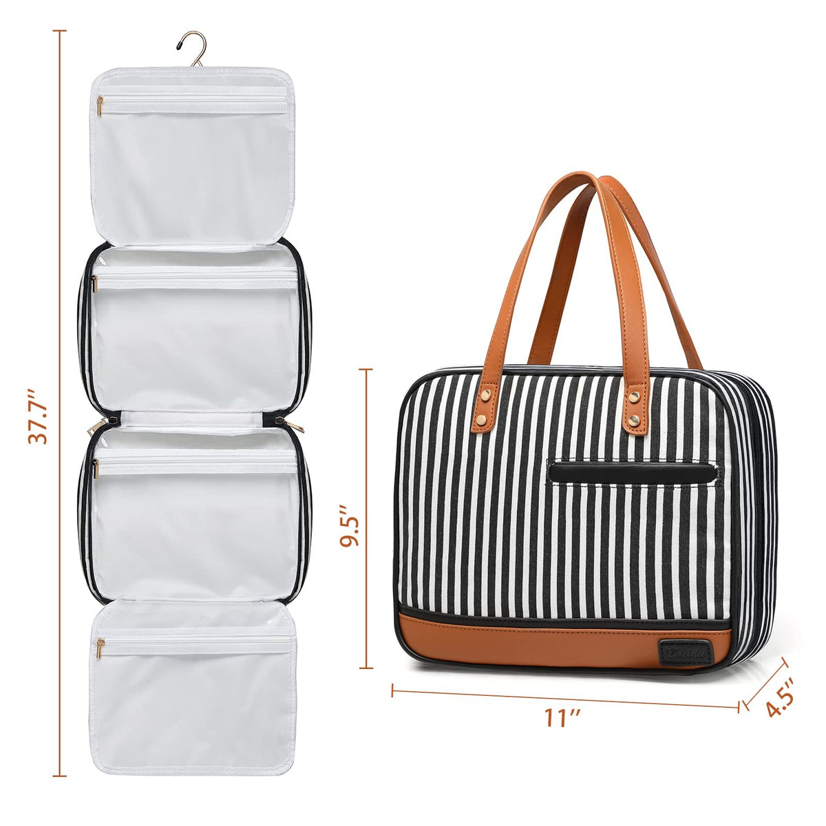Large Capacity Water-Resistant Travel Cosmetic Organizer Bag with Hanging Hook